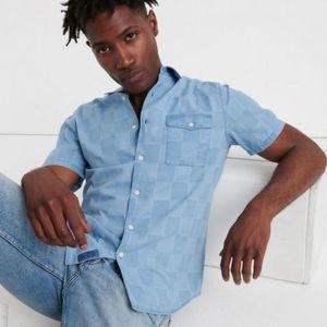 Slim Fit Jacquard Check Shirt (Blue – Size M)